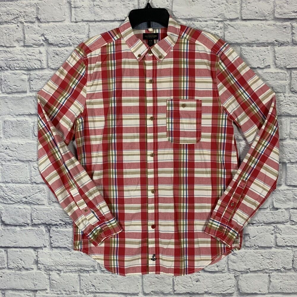 CPO Provisions Button Down Shirt Mens M Medium Long Sleeve Red Check Long Sleeve